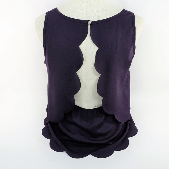 My Beloved Tops - My Beloved Backless Scalloped Tank Top Purple SZ M